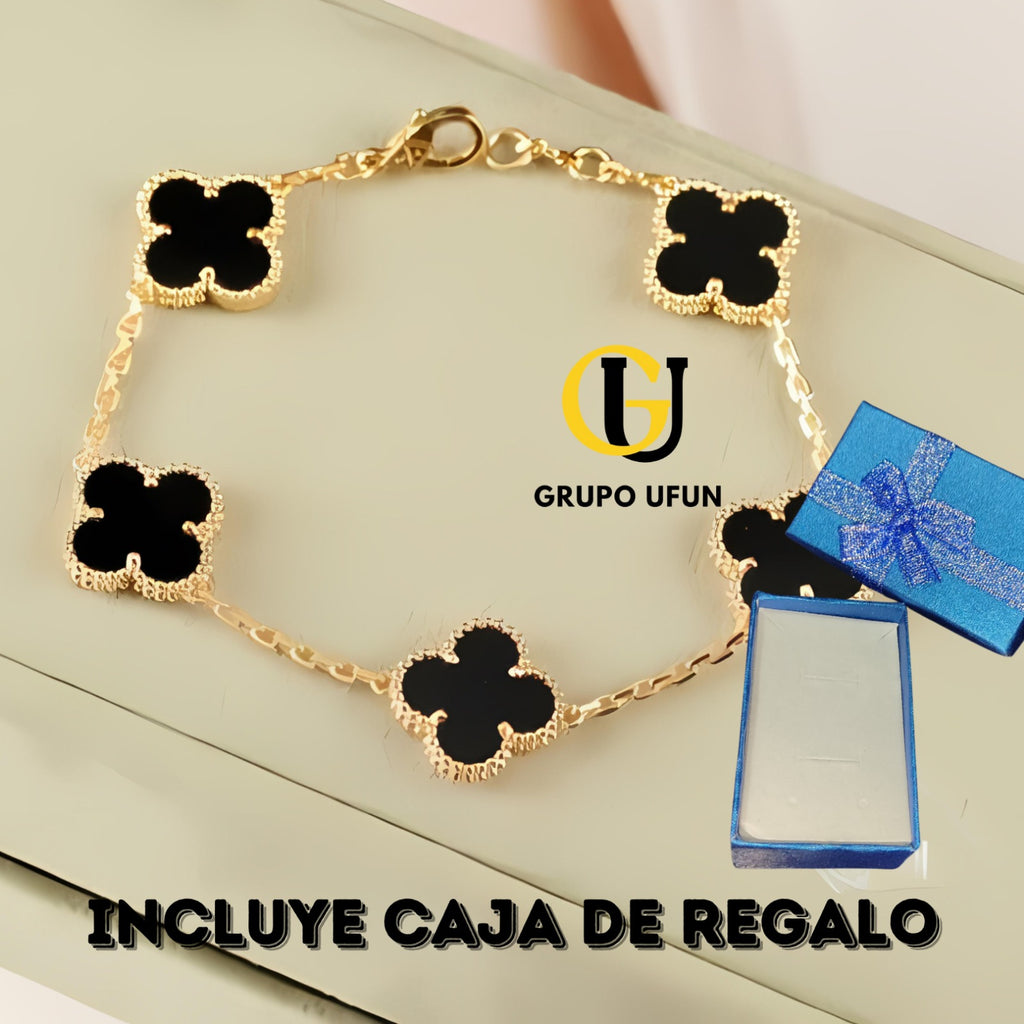 Pulsera Trebol Negro + Caja regalo